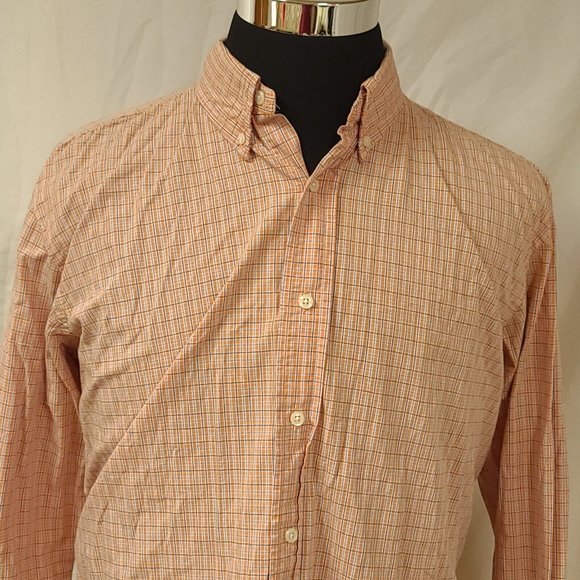 Steve & Barry’s Mens Large Orange Stripe Long Sleeve Button Up Shirt 16-16.5 - Picture 2 of 11